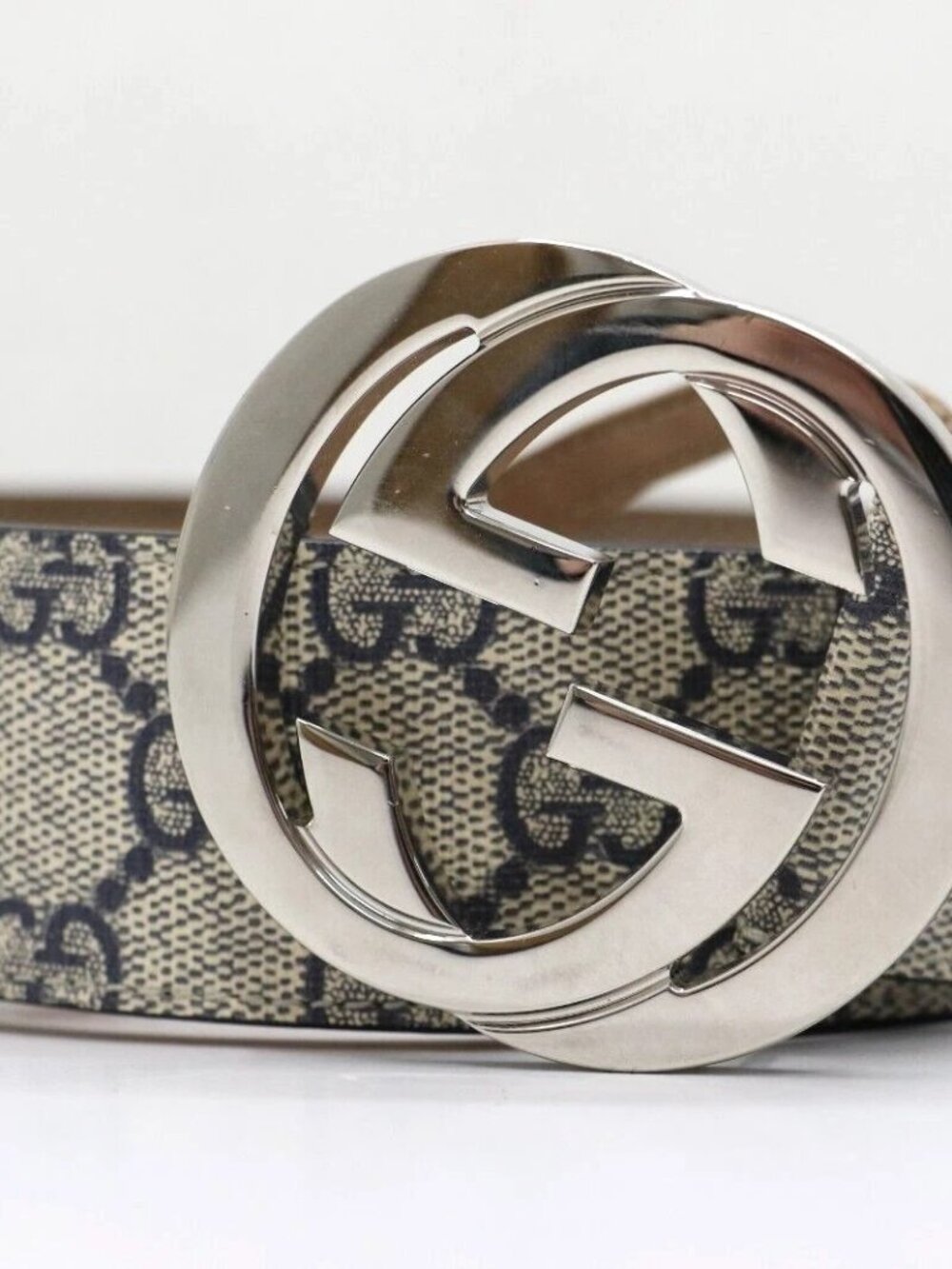 GUCCI Blue & Beige GG Marmont Belt 411924 Size 90/36 US